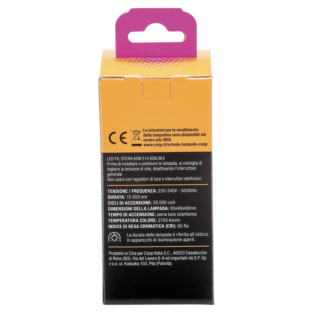 LED SFERA COOP 60W E14 806LM 2700K - 2