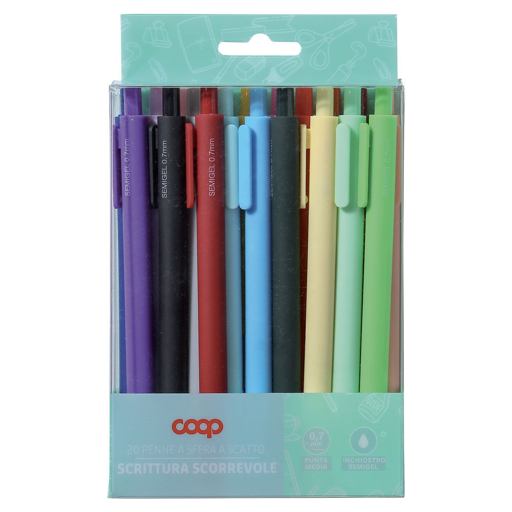 20 penne gel a scatto coop colori assortiti