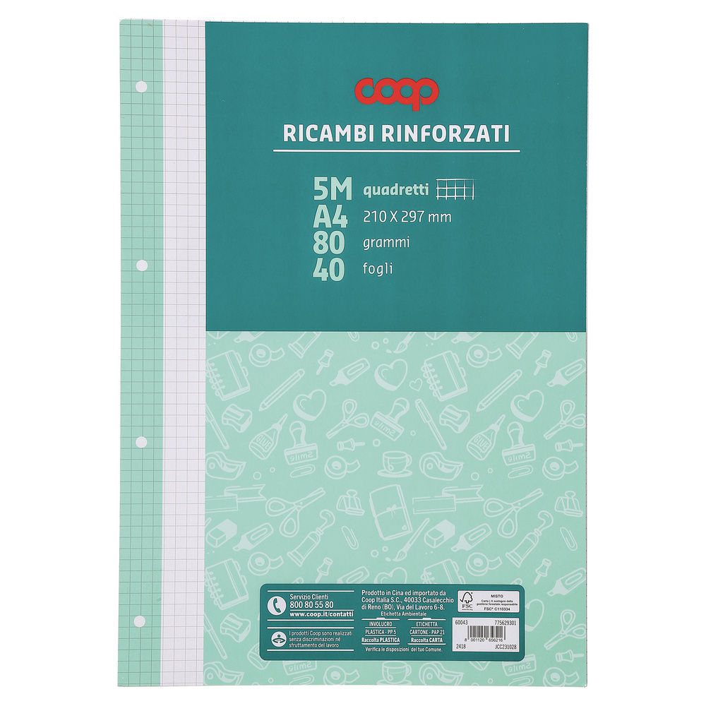 RICAMBI RINFORZATI COOP A4 80 GR FSC RIG. 5 MM - 2