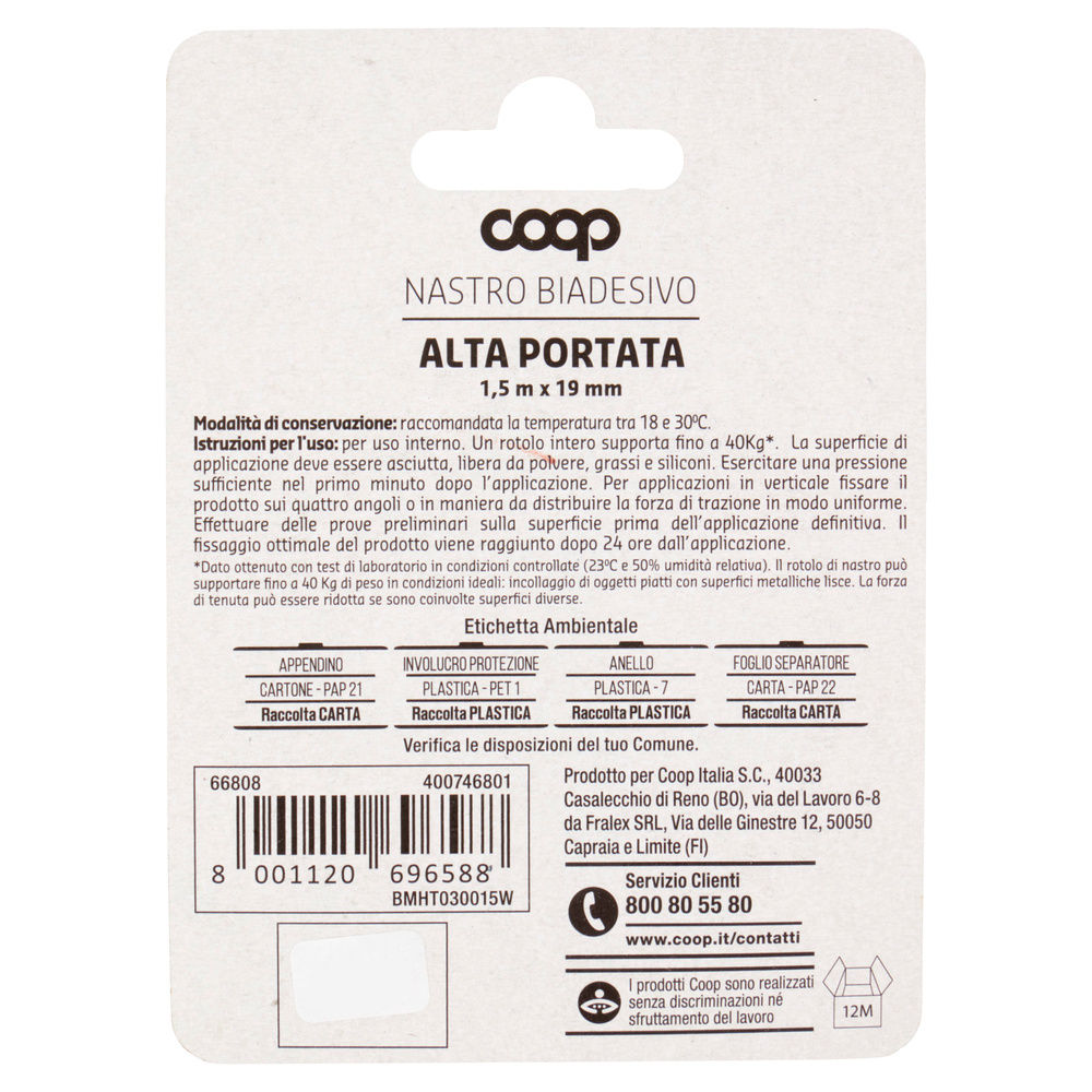 NASTRO BIADESIVO ALTA PORTATA COOP 1,5MX19MM - 1