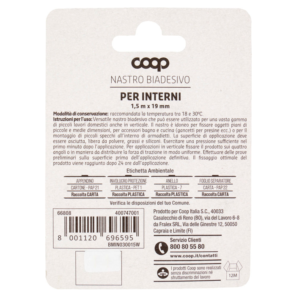 NASTRO BIADESIVO PER INTERNI COOP 1,5MX19MM - 1