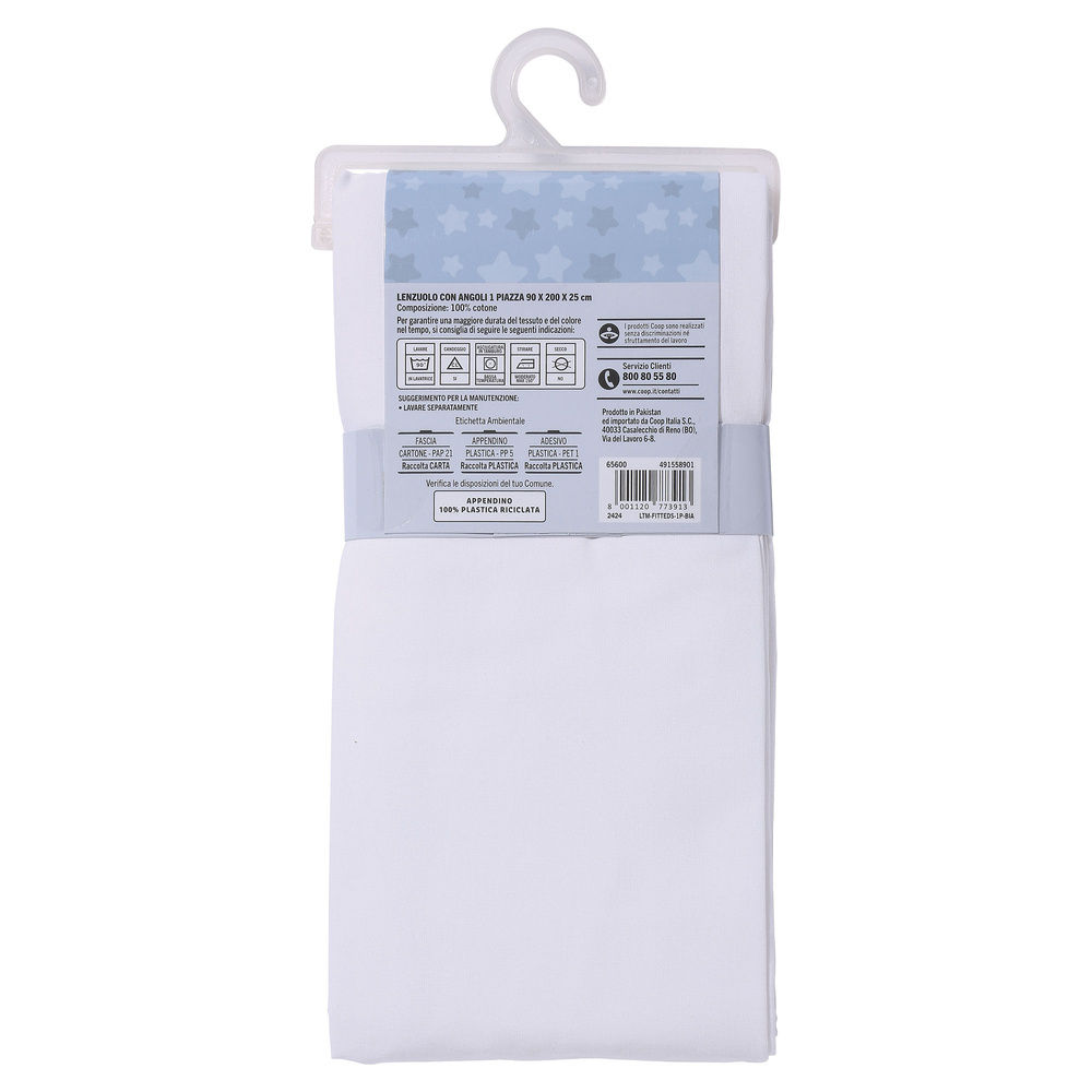 LENZUOLO COOP CON ANGOLI 1P 90X200+25 T.U. BIANCO - 1