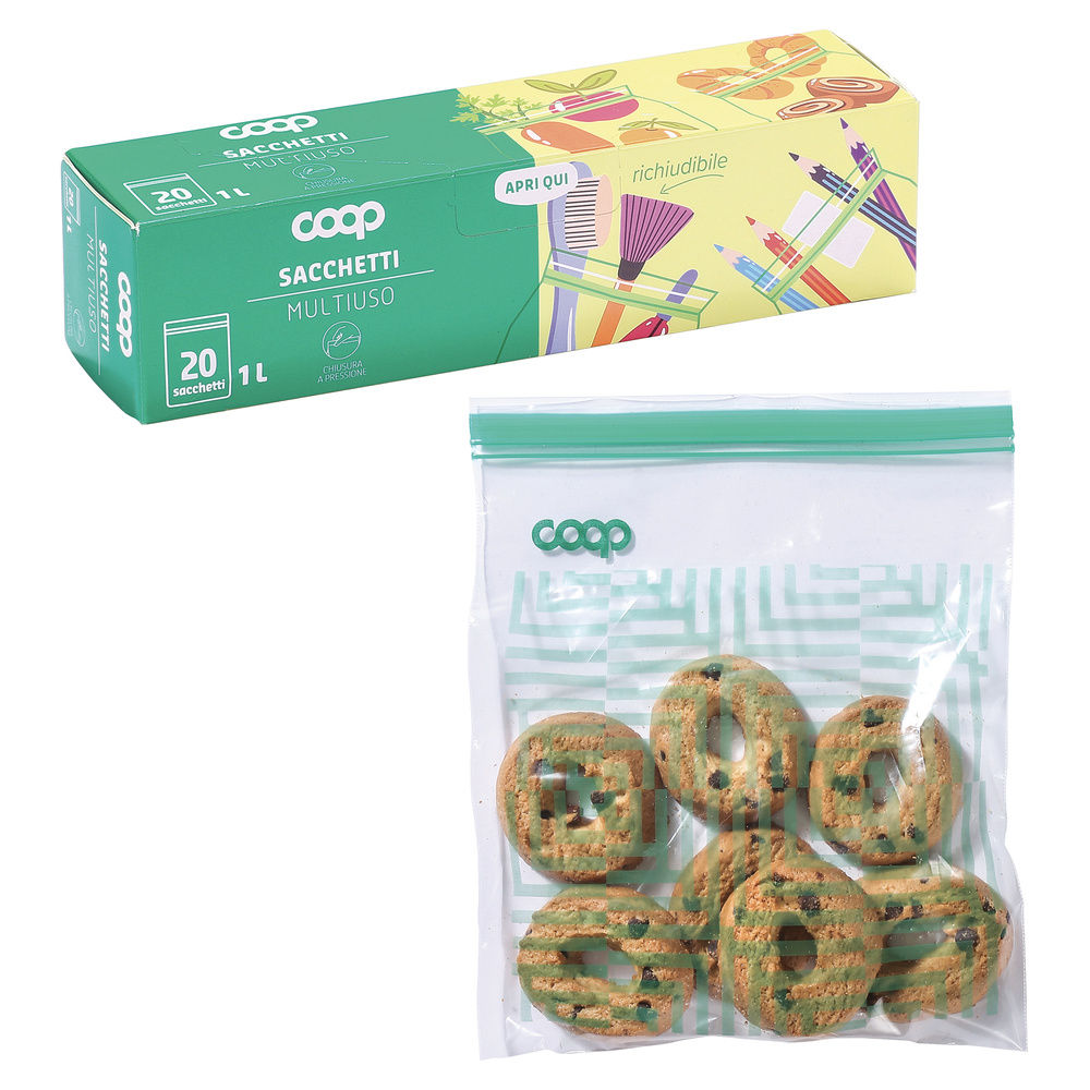 CONF 20 SACCHETTI MULTIUSO COOP CON ZIP 1LT - 2