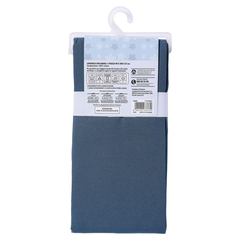 LENZUOLO COOP CON ANGOLI 1P 90X200+25 T.U.  BLUE  DE  PRUSSE - 1