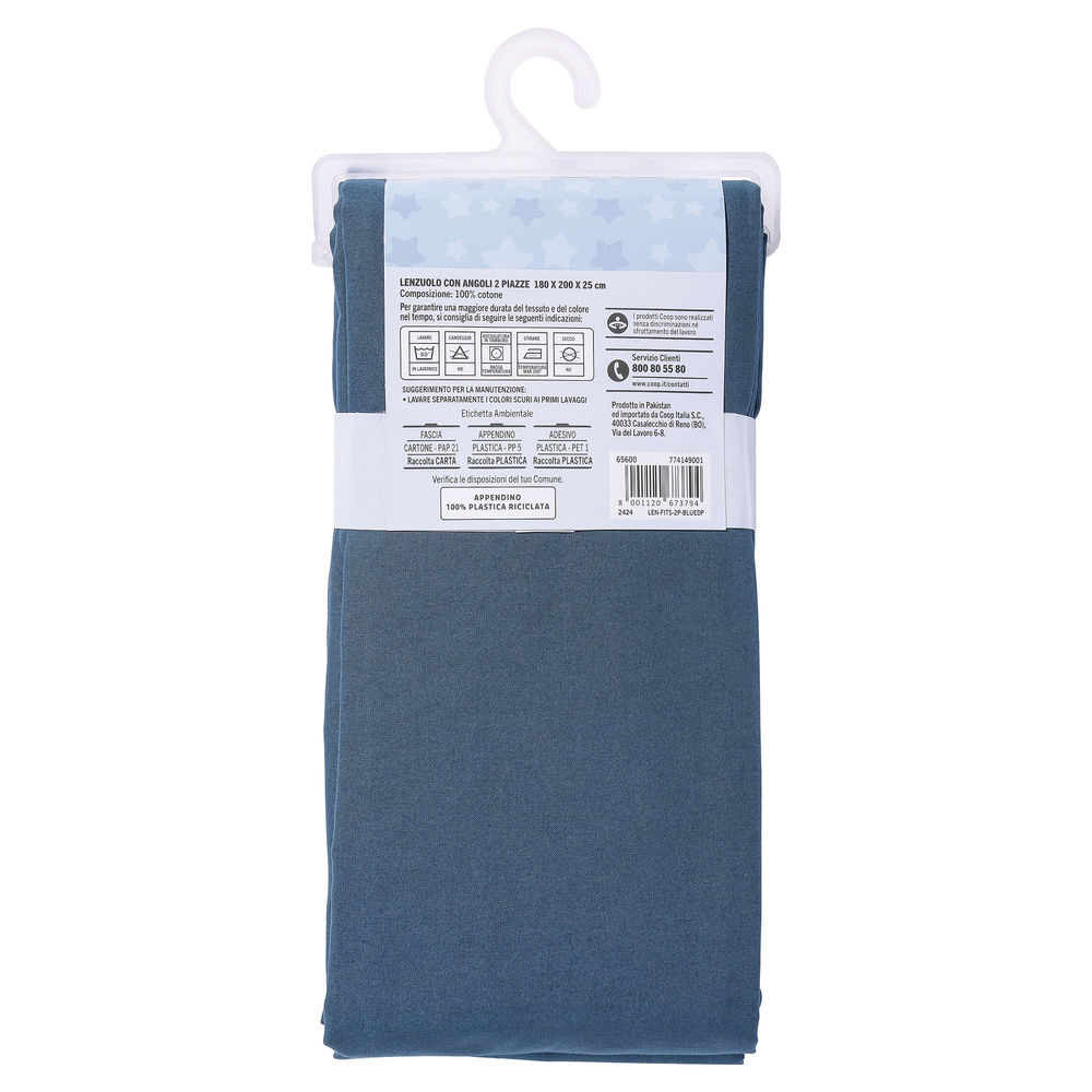 LENZUOLO COOP ANGOLI 2P CM 180X200+25 T.U.  BLUE  DE  PRUSSE - 1