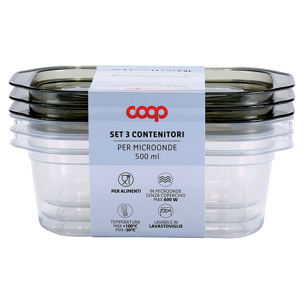 SET 3PZ CONTENITORE RETTANGOLARE PLASTICA 500ML COOP BASE - 2