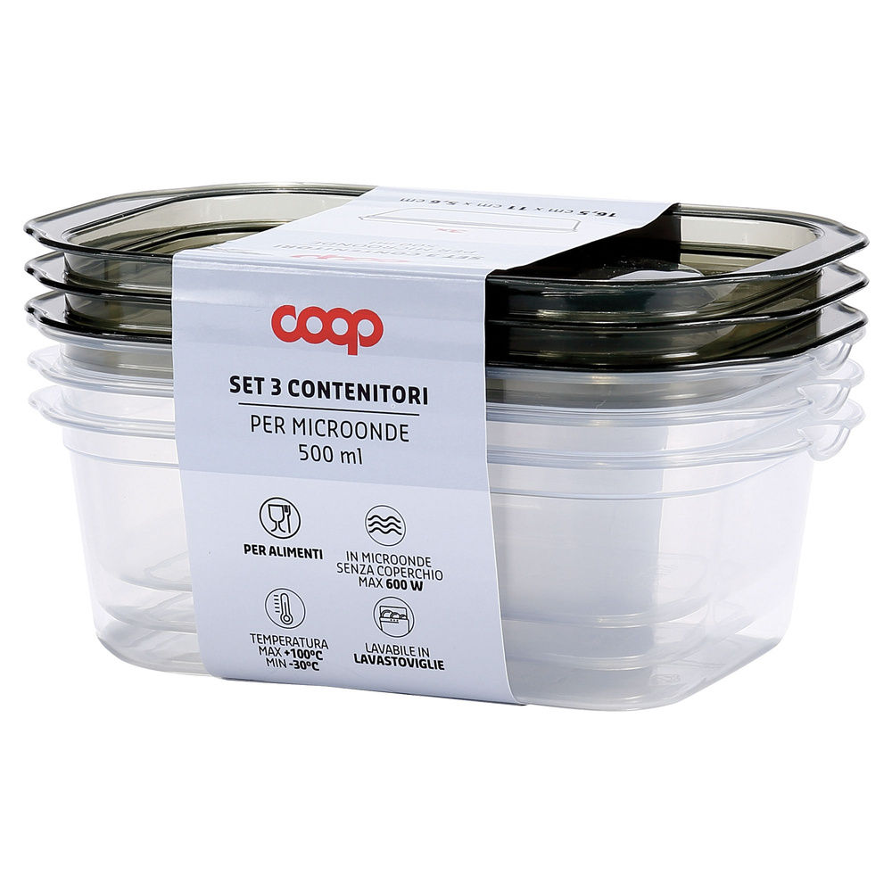 SET 3PZ CONTENITORE RETTANGOLARE PLASTICA 500ML COOP BASE - 1