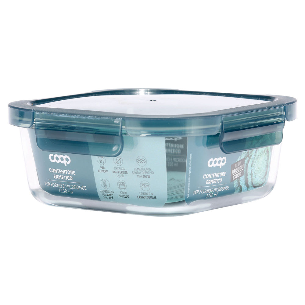 CONTENITORE QUADRO VETRO BOROSILICATO C/ALETTE 1230ML COOP - 1