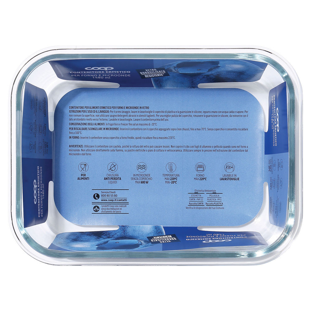 CONTENITORE RETTANGOLARE VETRO BOROSILICATO C/ALETTE 1480ML COOP - 2