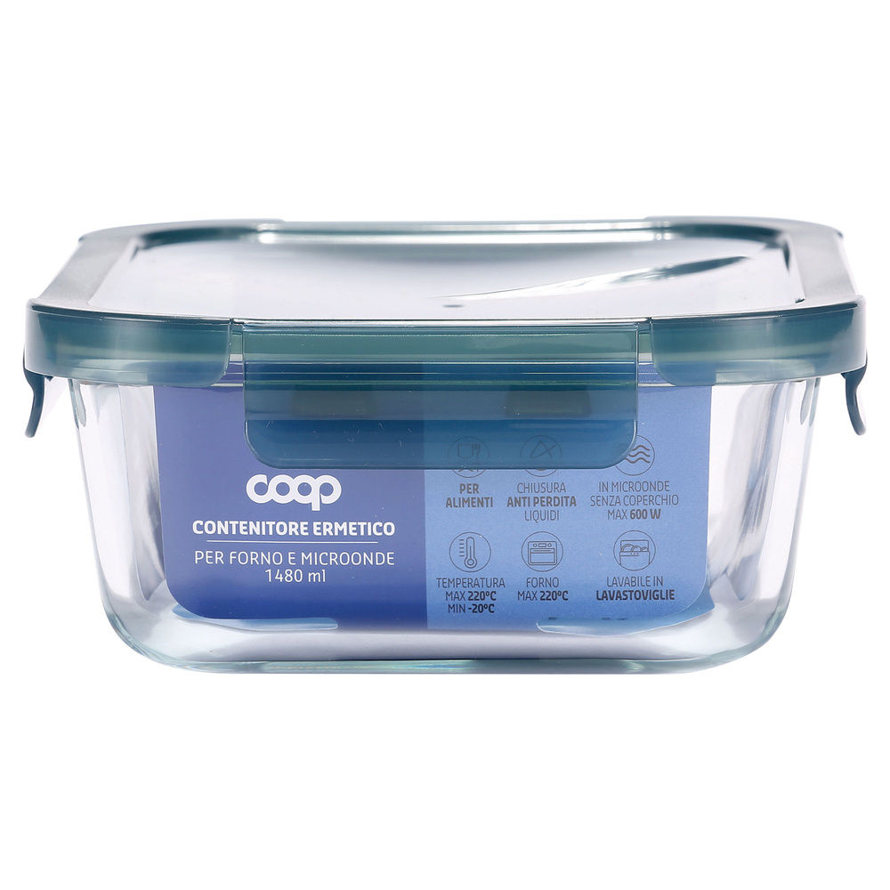 CONTENITORE RETTANGOLARE VETRO BOROSILICATO C/ALETTE 1480ML COOP - 1