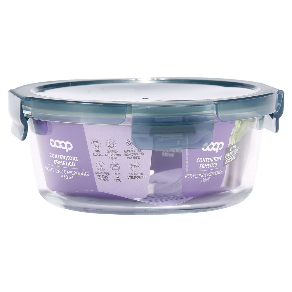 CONTENITORE TONDO VETRO BOROSILICATO C/ALETTE 930ML COOP - 2