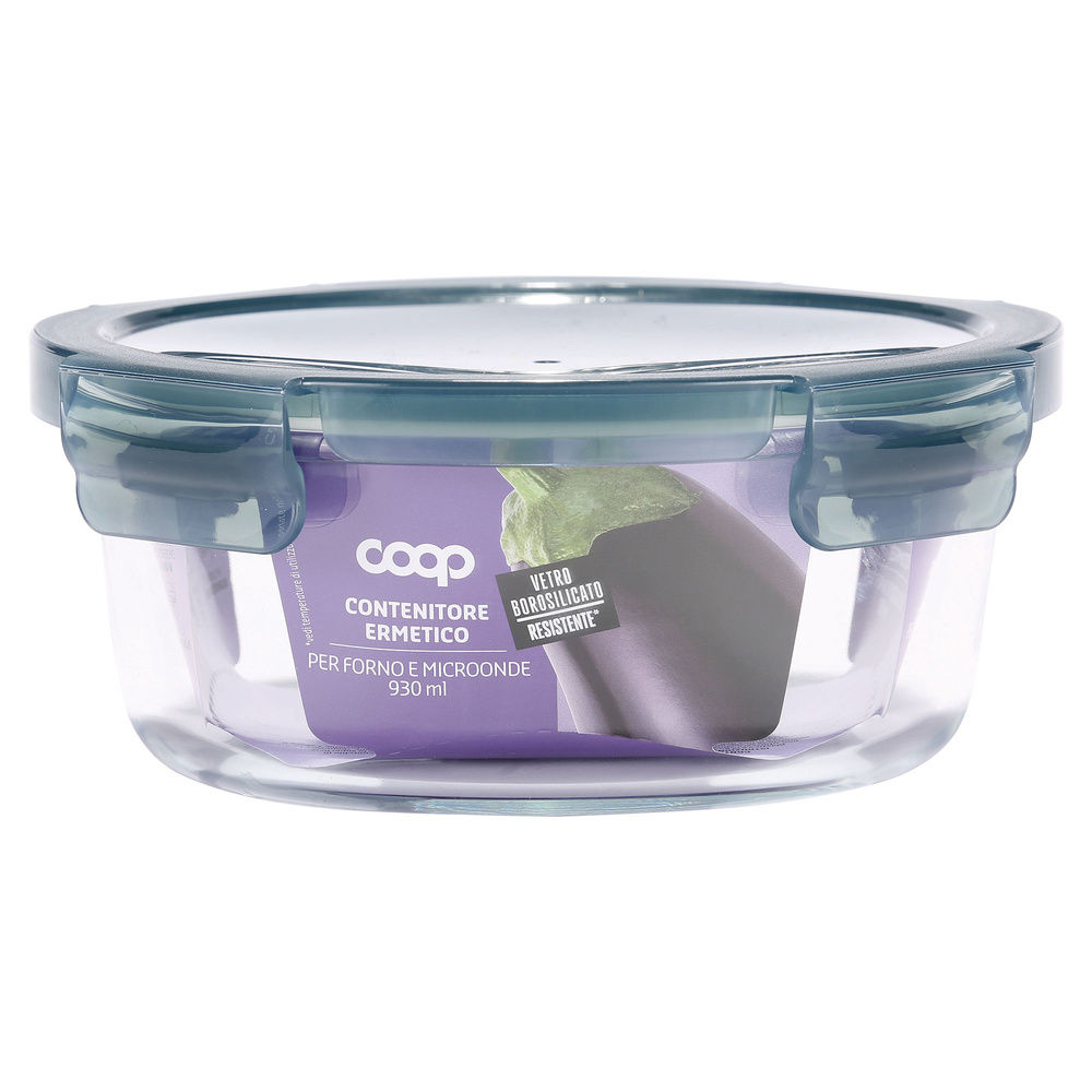 CONTENITORE TONDO VETRO BOROSILICATO C/ALETTE 930ML COOP - 1