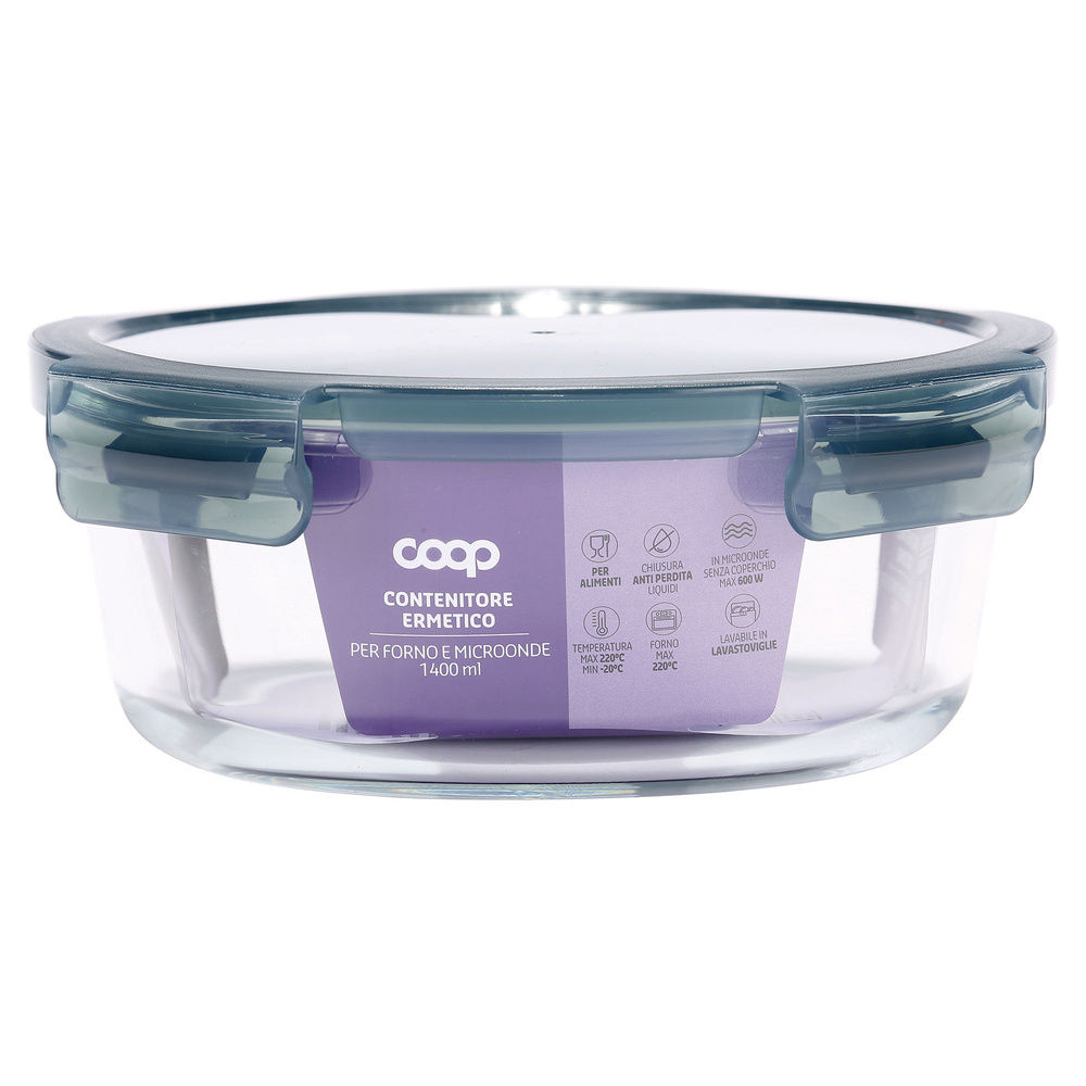 CONTENITORE TONDO VETRO BOROSILICATO C/ALETTE 1400ML COOP - 1