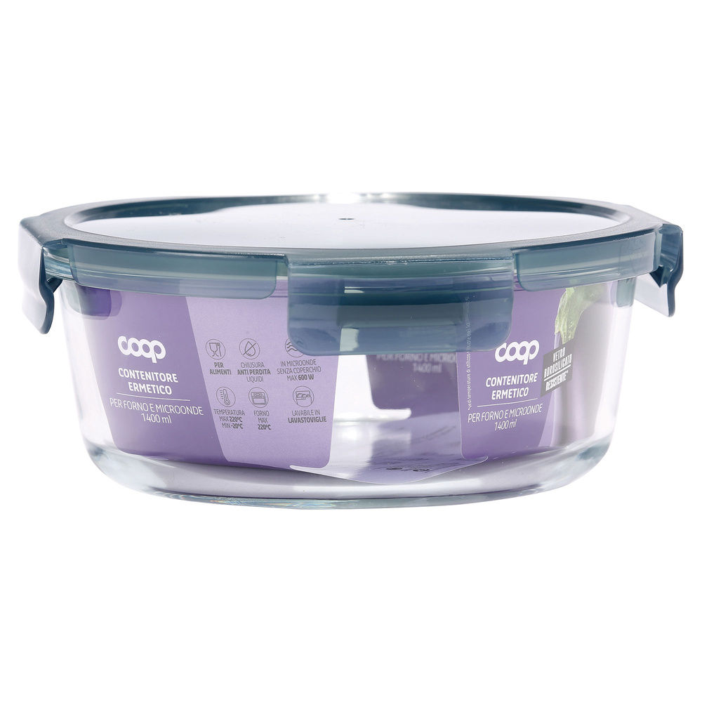 CONTENITORE TONDO VETRO BOROSILICATO C/ALETTE 1400ML COOP - 3