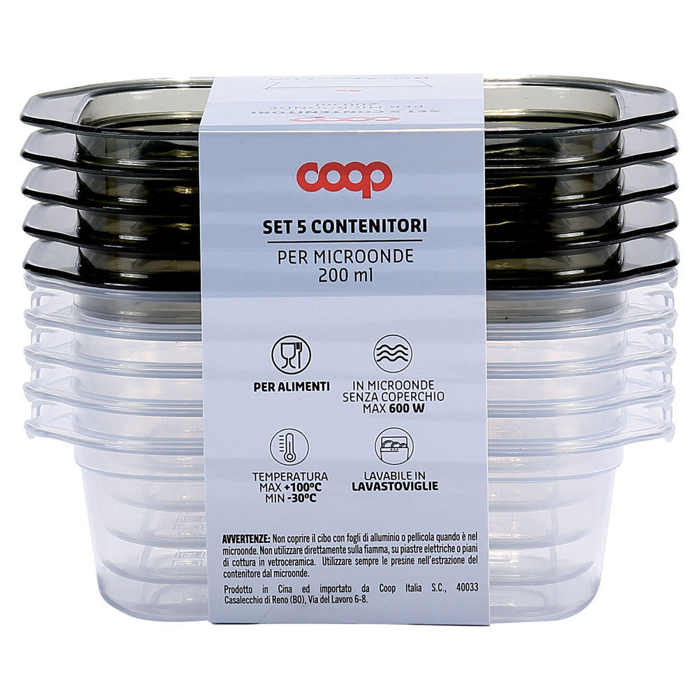 SET 5PZ CONTENITORE RETTANGOLARE PLASTICA 200ML COOP BASE - 2