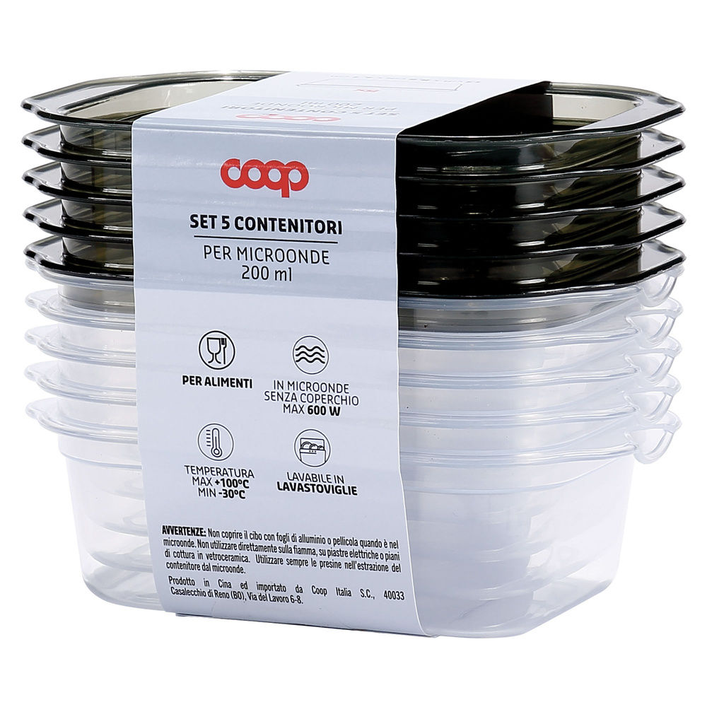 SET 5PZ CONTENITORE RETTANGOLARE PLASTICA 200ML COOP BASE - 1