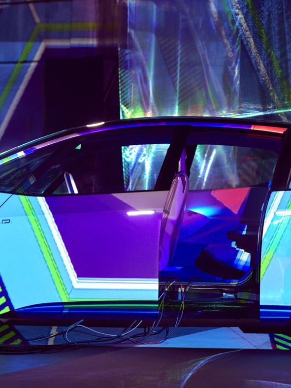 The ID. concept car covered with graphical projections