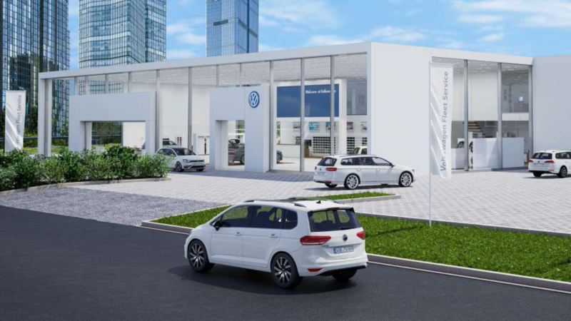 Volkswagen bilar står parkerade utanför återförsäljare