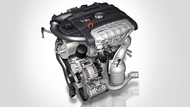 Image of the TSI petrol engine of a VW Golf
