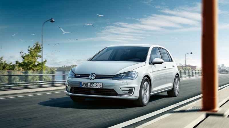 VW e-Golf driving on a road 