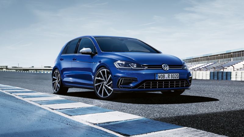 VW Golf R on a racetrack, front view