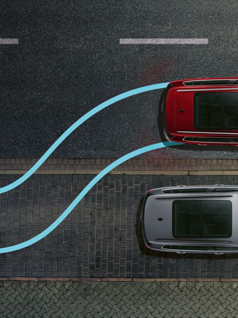 Graphique expliquant le fonctionnement de l’assistant au stationnement «Park Assist» dans la VW Golf Sportsvan