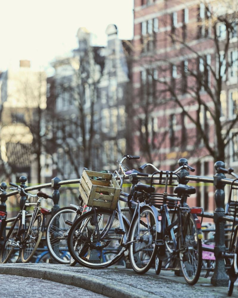Biciclette su una strada di Amsterdam