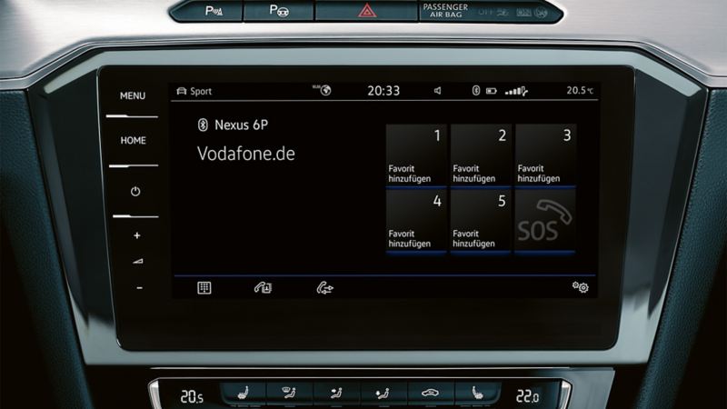 Interior of a VW Passat with the ‘Business’ mobile phone interface