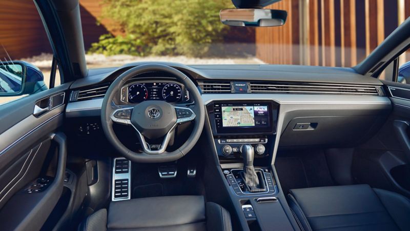 Different infotainment and navigation systems inside of a VW car – modern equipment