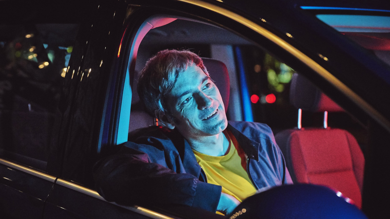 Guitarist Fabio on the passenger seat of the Sharan