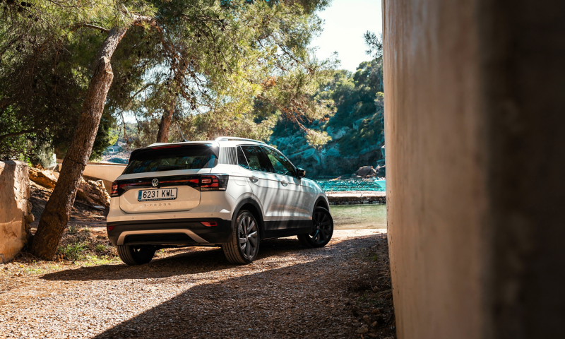 The T-Cross from behind in a picturesque bay