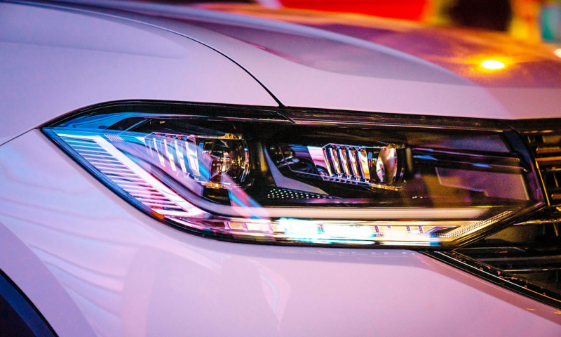 Headlights of the T-Cross at night