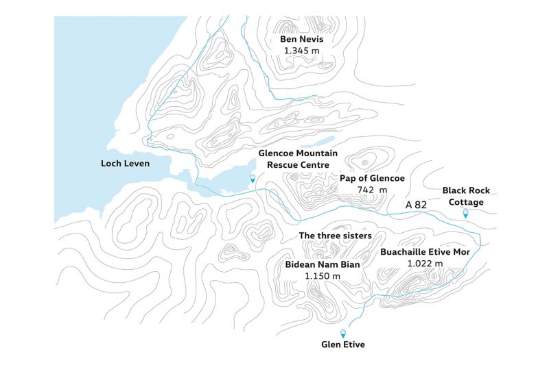 Karte Glen Coe und Glen Etive