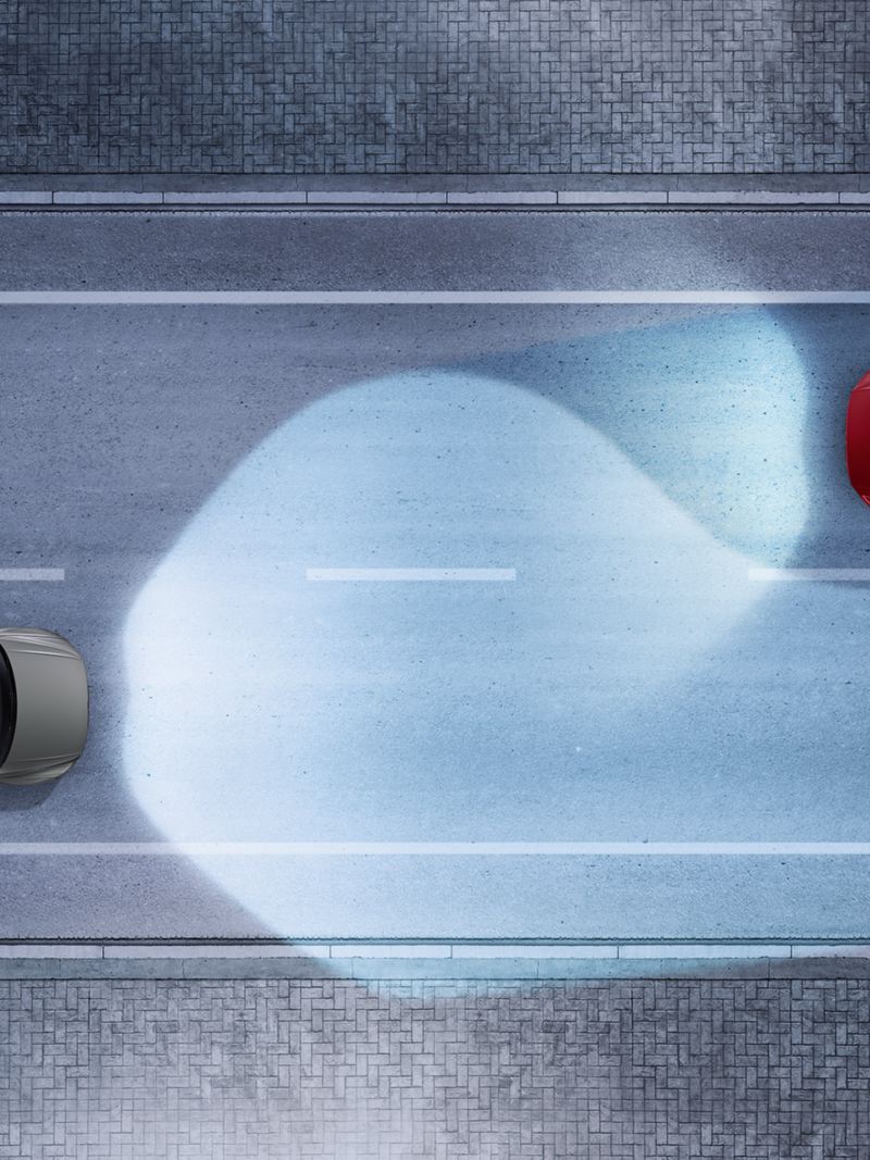 Illustration d’un VW Tiguan Allspace en action sur la route, les lignes symbolisent le Lane Assist
