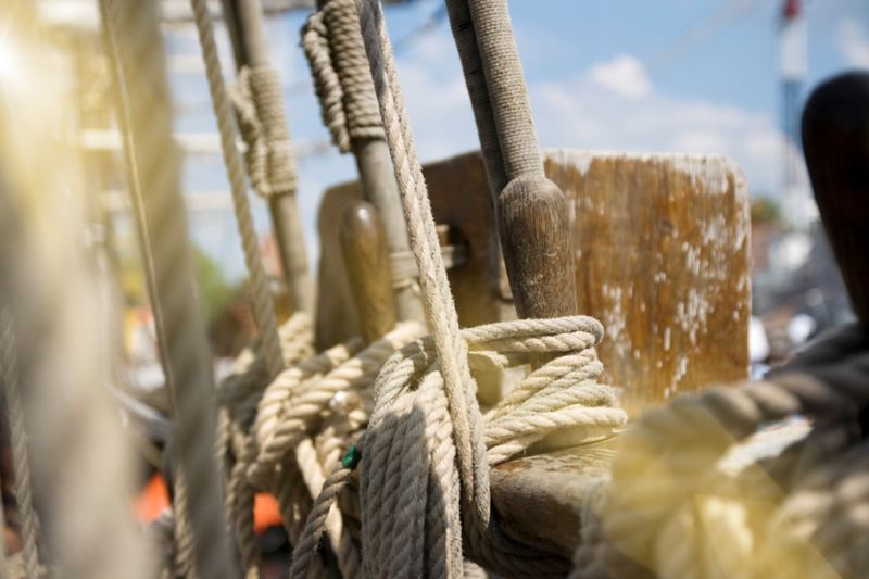 Close-up of the ropes of a sailing boat