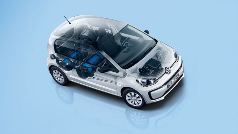 Rappresentazione grafica del motore con GNC (gas naturale compresso) di un'utilitaria Volkswagen.