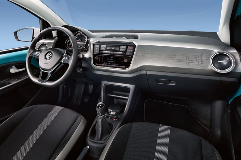 Interior of the VW up! with design pack and dash pad pixels