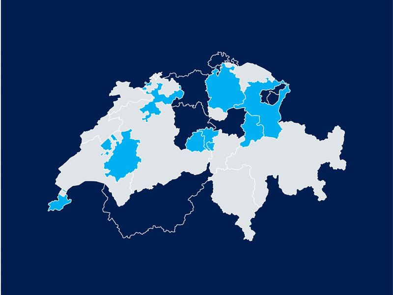 Eine Karte der Schweiz zeigt, in welchen Kantonen es Vergünstigungen für Elektroautos gibt