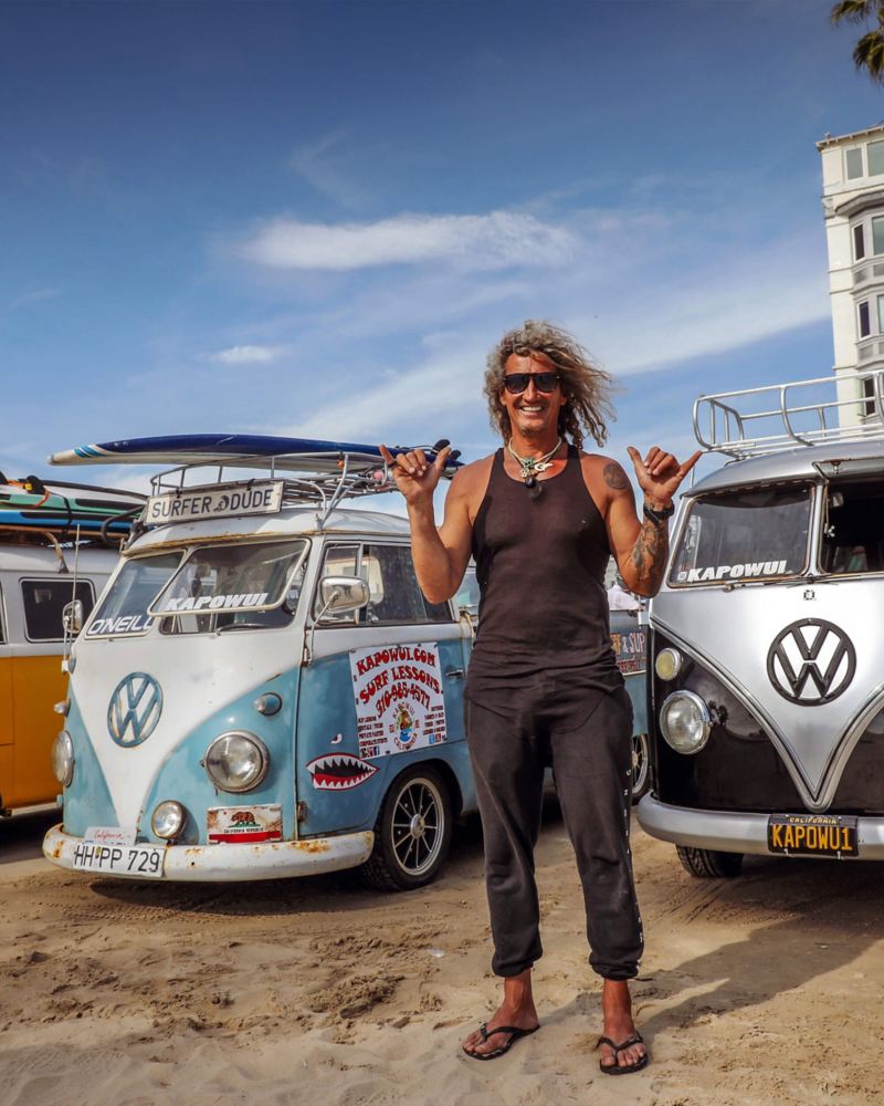 Surfer outside his California vans