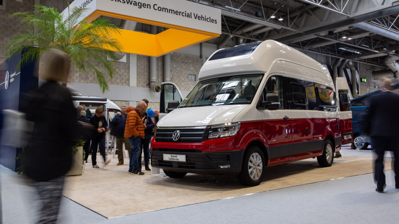 Grand California 600 on display with open doors