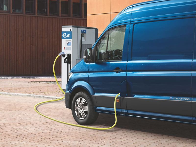 VW e-Crafter connected to a charging point