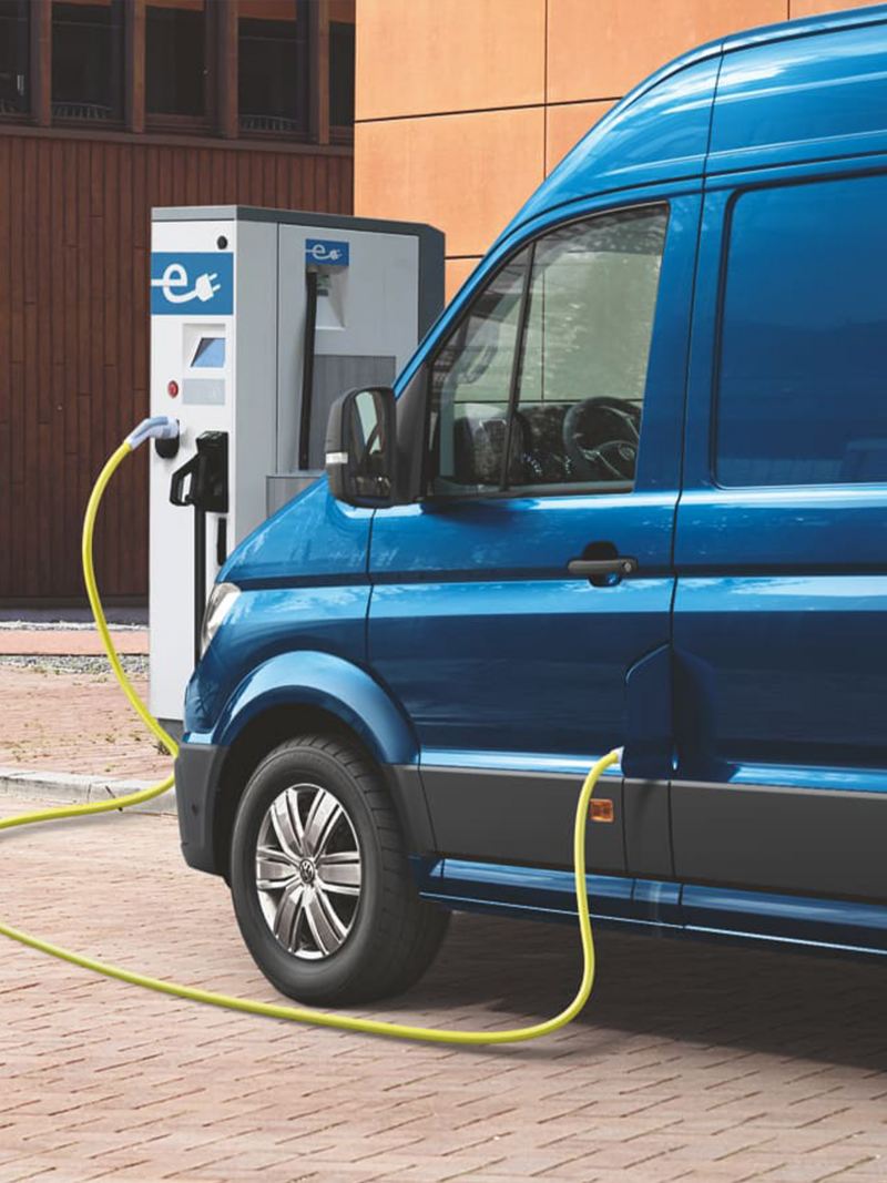 VW e-Crafter connected to a charging point