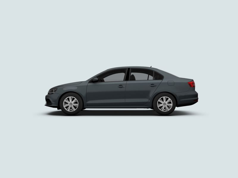 Profile view of a grey Volkswagen Jetta.