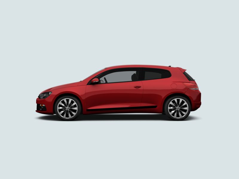 Side view of a red Volkswagen Scirocco