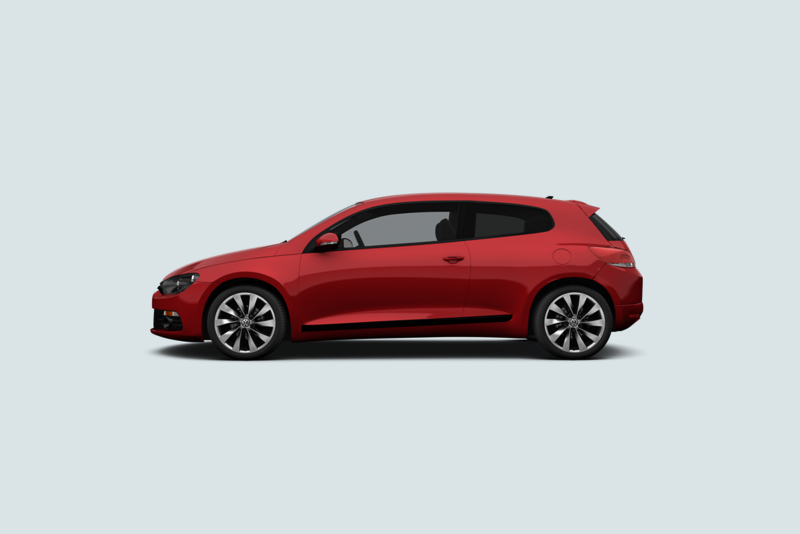 Side view of a red Volkswagen Scirocco