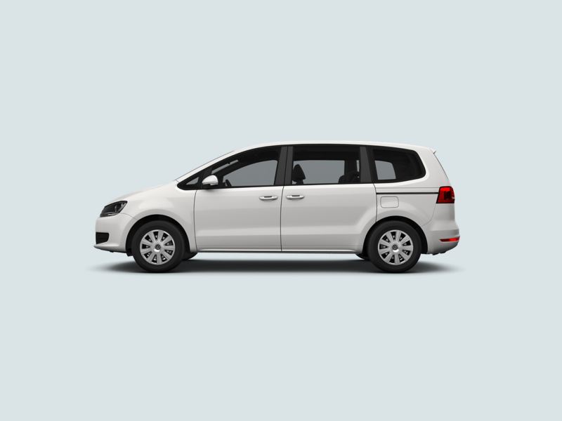 Profile view of a white Volkswagen Sharan..