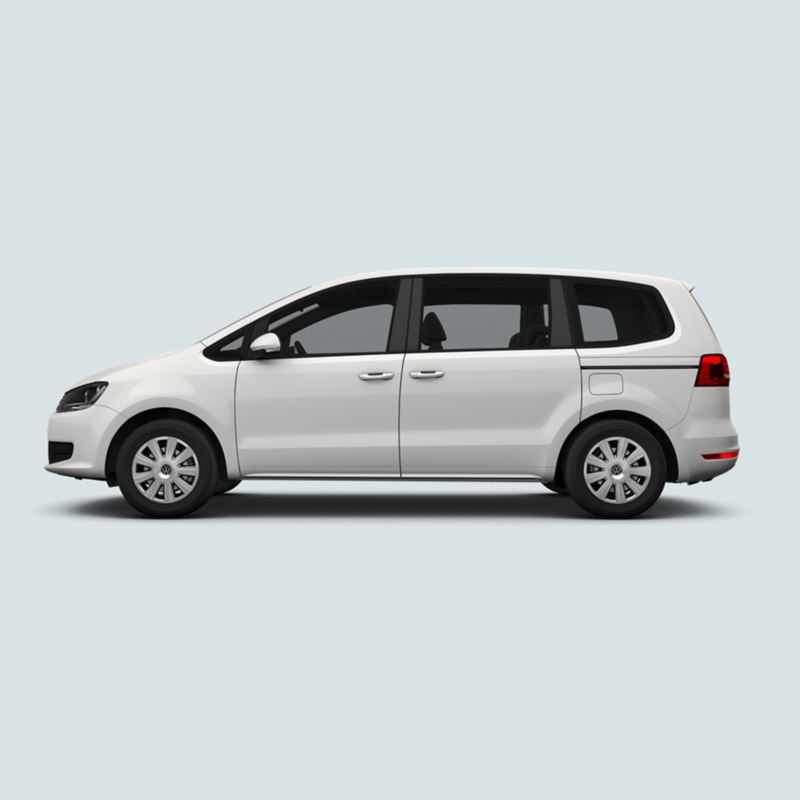Profile view of a white Volkswagen Sharan..