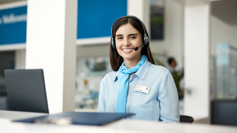 A VW employee sat in reception of a van centre