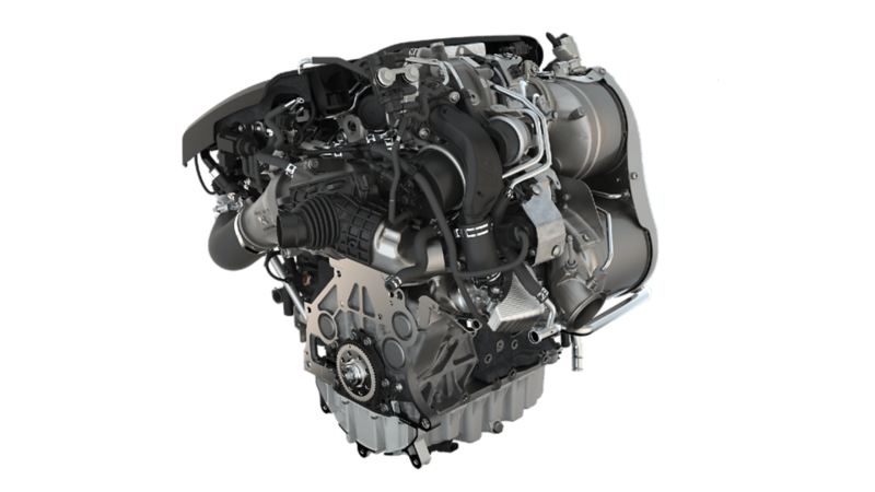 Rappresentazione grafica di un motore Volkswagen con turbocompressore a gas di scarico integrato.