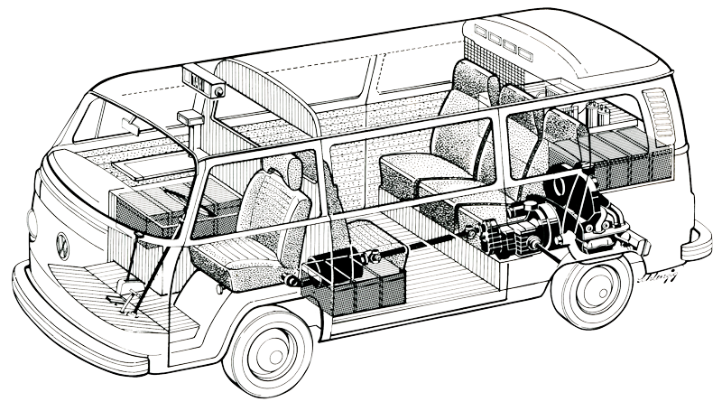 dessin croquis du T2 Combi VW en transparence